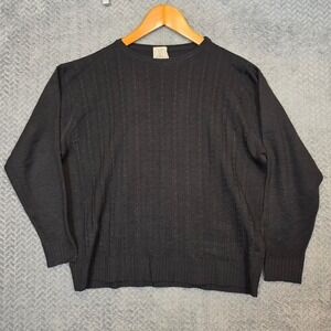 JG Hook Mens Black Pure Virgin Wool Cable Knit Crewneck Sweater Medium Portugal